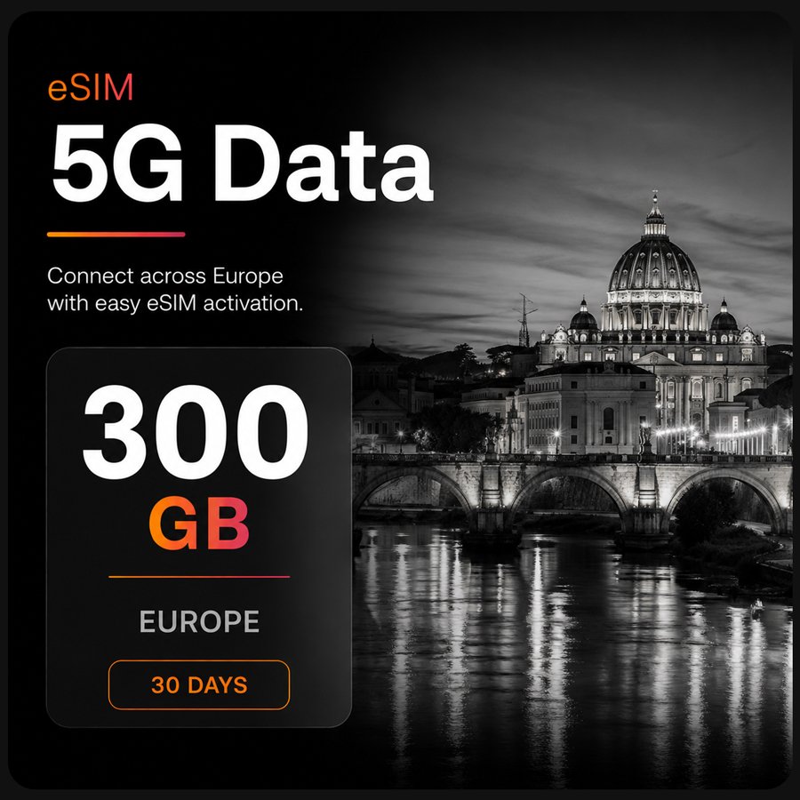 eSIM Europe –  300 GB