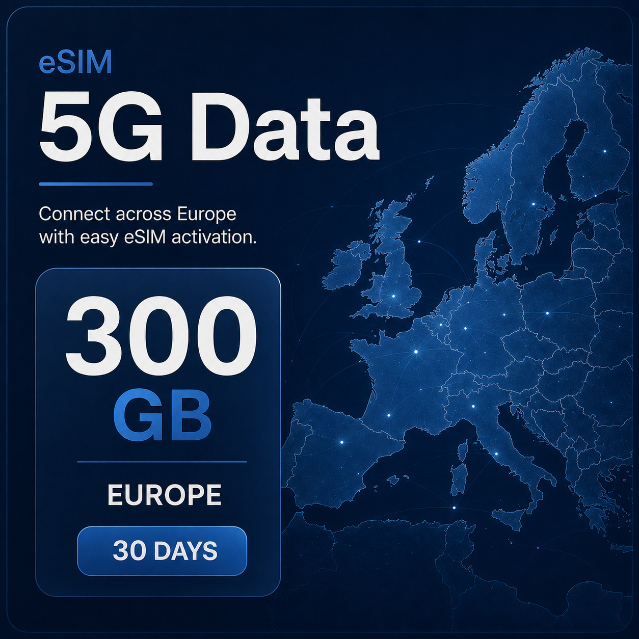 300 GB eSIM Data for Europe - RoamPass Europe